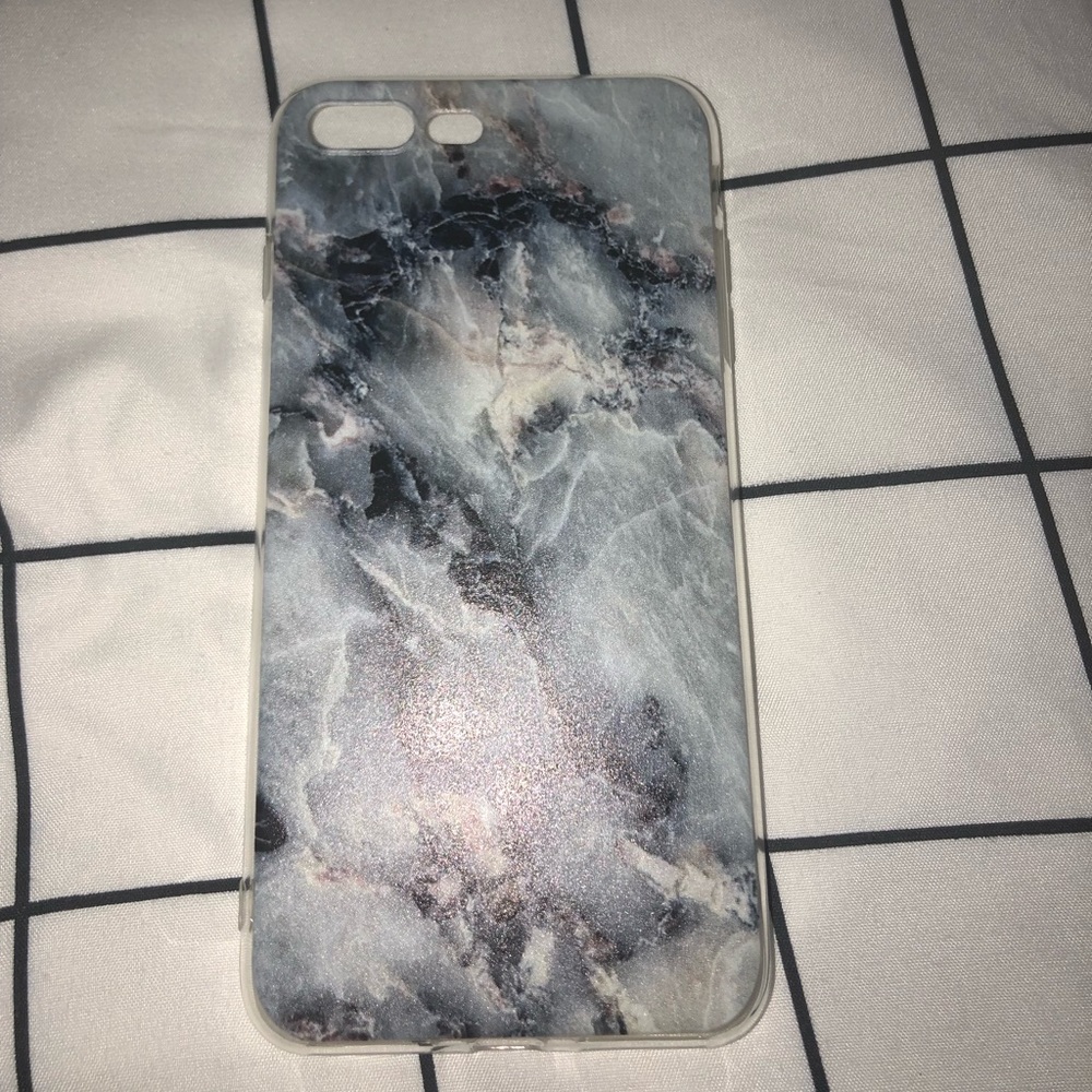 IPhone 8 Plus case; marble navy blue, blue, white